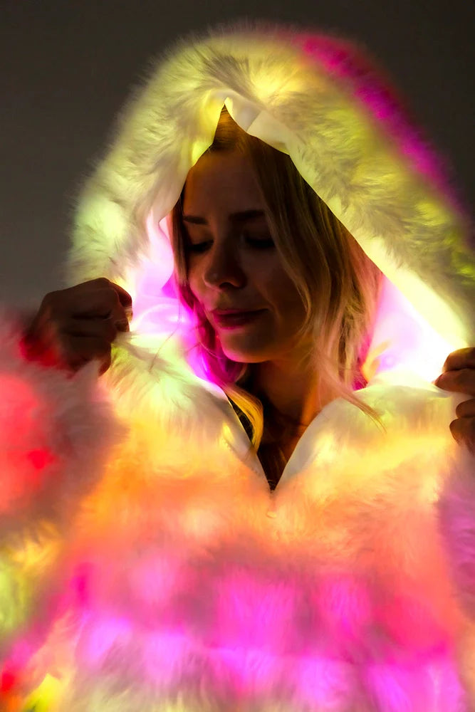SugarFur Frost LED Coat - White Light Up Faux Fur Jacket