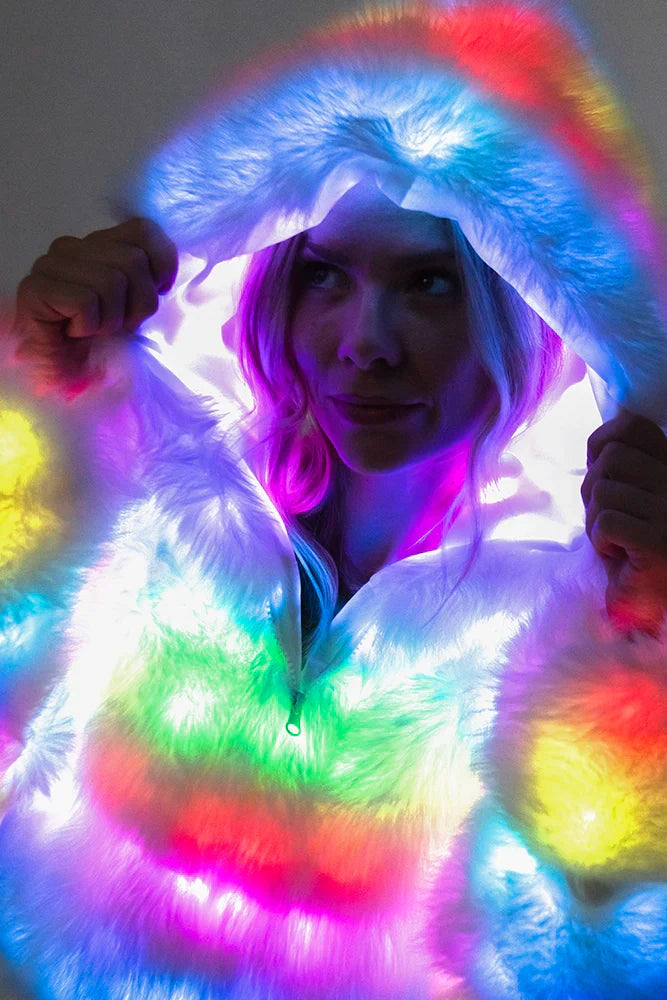 SugarFur Frost LED Coat - White Light Up Faux Fur Jacket