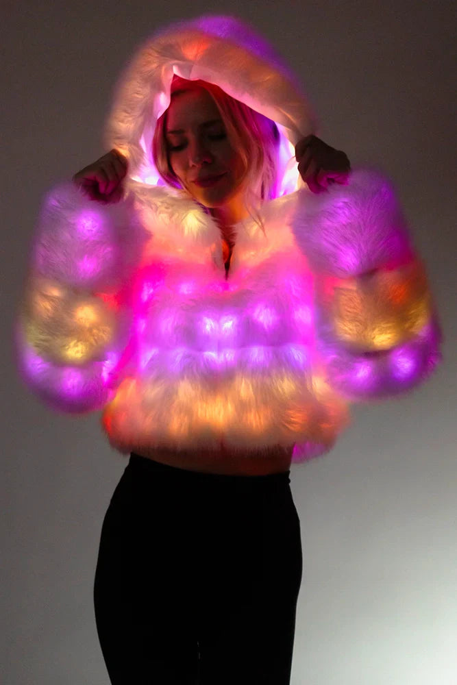 SugarFur Frost LED Coat - White Light Up Faux Fur Jacket